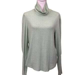 Anthropologie‎ sage Puffed Sleeve Turtleneck,, large, cozy, layering, soft